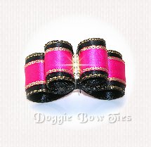 Puppy Size Dog Bow-Black and Shocking Pink Satin, Marquis Crystal