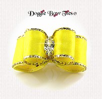 Dog Bow-Puppy Size, Bright Yellow, Gold Edge