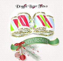 Dog Bow-Puppy DL, Christmas, Angled Stripes Red, Green, White
