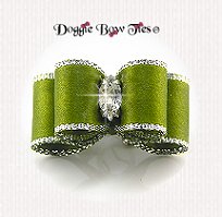 Dog Bow-Puppy Size, Cress Green, Silver Edge