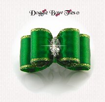 Dog Bow-Puppy Size DL, Emerald Gold Edge, Crystal Marquis
