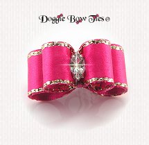 Dog Bow-Puppy Size DL, Hot Pink and Gold Edge