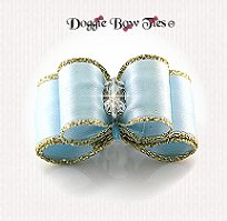 Dog Bow-Puppy Size, Light Blue, Gold Edge