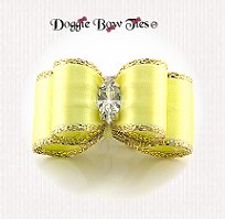 Dog Bow-Puppy Size, Pastel Yellow, Gold Edge