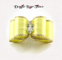 Dog Bow-Puppy Size, Pastel Yellow, Gold Edge