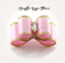 Dog Bow-Puppy Size DL, Pale Pink, Gold Edge