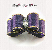 Dog Bow-Puppy Size, Deep Plum, Gold Edge