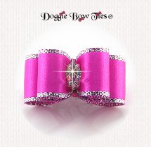 Dog Bow-Double Loop Puppy Size, Shocking Pink, Crystal Marquis