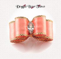 Dog Bow-Puppy Size, Pastel Peach, Gold Edge