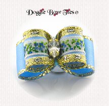 Dog Bow-Puppy DL, Embroidered Floral Band, Blue