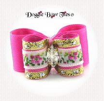 Dog Bow-DL Puppy, Embroidered Band Floral, Hot Pink
