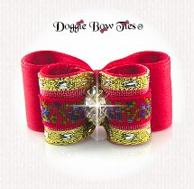 Dog Bow-DL Puppy, Embroidered Band Floral,Red