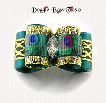 Dog Bow-Puppy Size DL, Peacock, Teal, Crystal Marquis