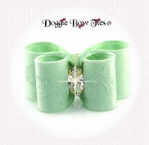 Dog Bow-Puppy Size DL, Rose Satin, Light Green