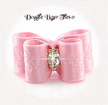 Dog Bow-Puppy Size DL, Rose Satin, Light Pink