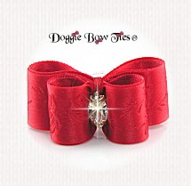 Dog Bow-DL Puppy, Rose Satin, Red