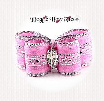 Dog Bow-DL Puppy, Silver Tinsel Daimond Band Pink