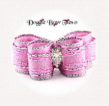Dog Bow-DL Puppy, Silver Tinsel Stripes, Pink