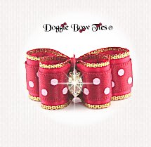 Dog Bow-DL Puppy, Satin Swiss Dot, Red