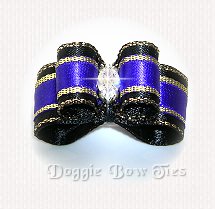 Puppy Size Dog Bow-Black and Purple Satin, Marquis Crystal
