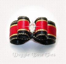 Puppy Size Dog Bow-Black and Red Satin, Marquis Crystal