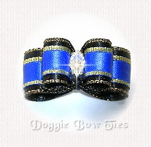Puppy Size Dog Bow-Black and Royal Blue Satin, Marquis Crystal