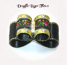 Dog Bow-Puppy Size, Embroidered Floral, Black