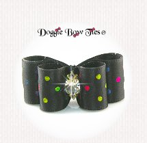 Dog Bow-Pyppy DL, Metallic Rainbow Dots, Black