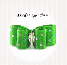 Dog Bow-Pyppy DL, Metallic Rainbow Dots,Emerald Green