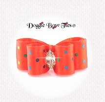 Dog Bow-Pyppy DL, Metallic Rainbow Dots, Orange