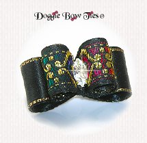 Dog Bow-Puppy Size, Brocade Scroll, Black