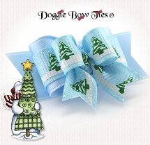 Dog Bow-Tiny Ties, Christmas, Trees, Light Blue