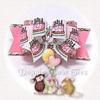 Tiny Ties Dog Bow-Happy Birthday Cake-Pink