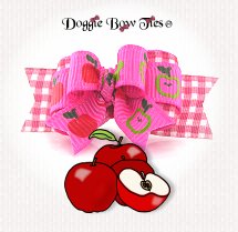 Dog Bow-Tiny Ties, Red Gingham, Apples