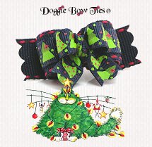 Dog Bow-Tiny Ties, Christmas, Navy w/Red Stitches Xmas Trees