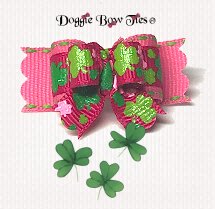 Dog Bow-Tiny Ties Holiday-Hot Pink/Raspberry Clovers