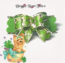 Dog Bow-Tiny Ties Holiday-Lime & Gold Clovers