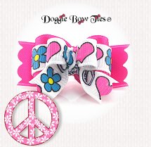 Dog Bow-Tiny Ties, Hot Pink, Peace and Love