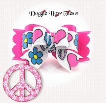 Dog Bow-Tiny Ties, Hot Pink, Peace and Love