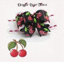 Dog Bow-Tiny Ties II, Red Stitches White/ Sparkle Cherry Black