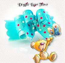 Dog Bow-Tiny Ties Aqua and Red Swiss Dot