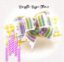 Dog Bow-Tiny Ties, Lavender gingham, gold gingham, birthday candles