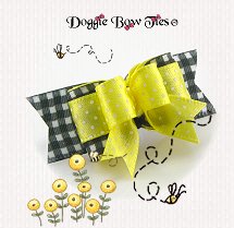 Dog Bow-Tiny Ties, Black Gingham, Yellow Swiss Dot