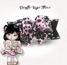 Dog Bow-Tiny Ties, Black and Pink Floral