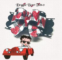 Dog Bow-Tiny Ties II, Black Plaid Sparkle Hearts