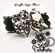 Dog Bow-Tiny Ties Black White Flowers