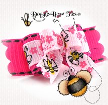 Dog Bow-Tiny Ties, Busy Bee, Hot Pink Stitches