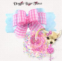 Dog Bow-Tiny Ties, Blue Chambray with Pink Gingham