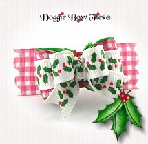 Dog Bow-Tiny Ties, Red Gingham Holly 