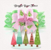 Dog Bow-Tiny Tes, Christmas, Lace, Pink and Green Trees